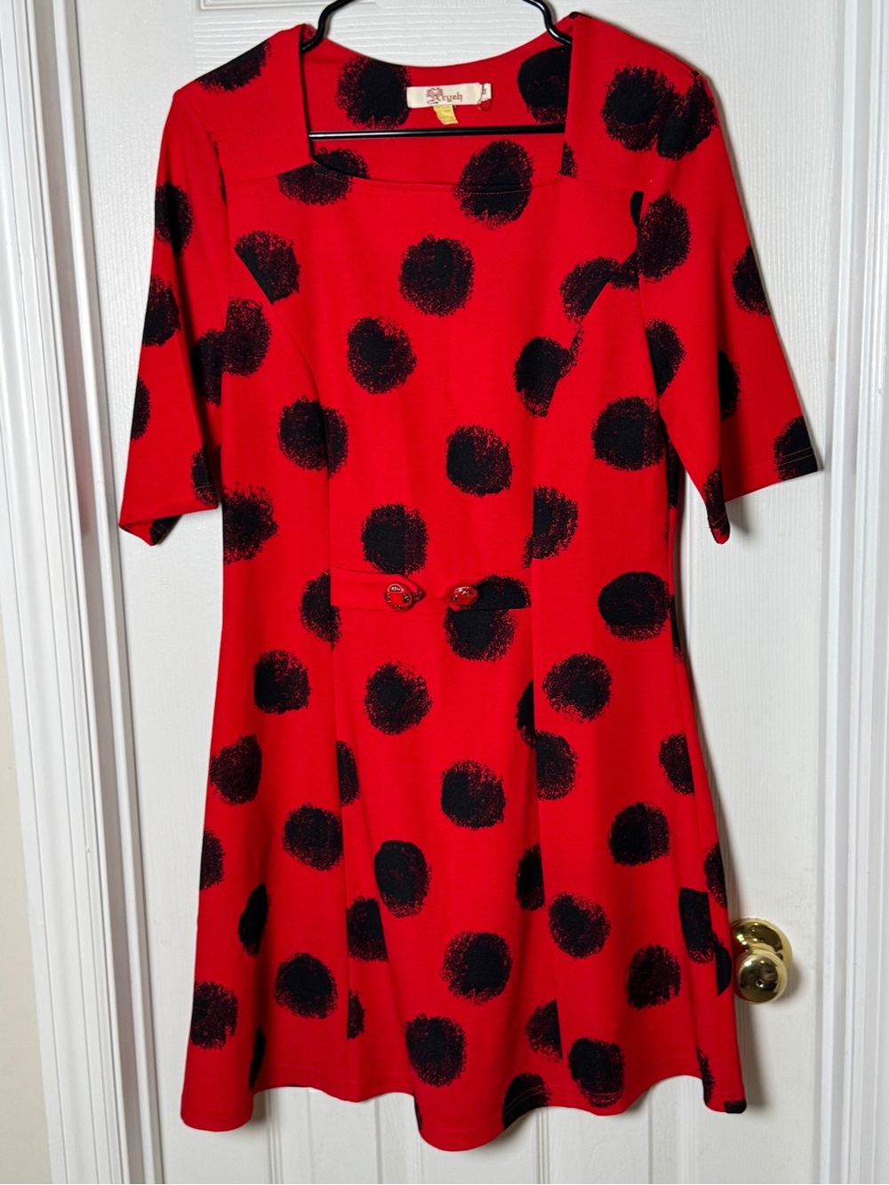 Aryeh Retro Red & Black Large Polka Dot Dress Sz Medium